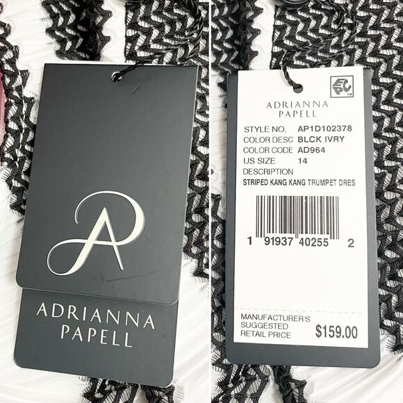 NWT Adrianna Papell Kang Kang Striped Trumpet Midi Dress Black & White Size 14 - Picture 13 of 15